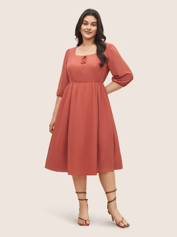 Women's Athletic Garments Chiffon Plain Ties Knotted Lantern Sleeve Dress