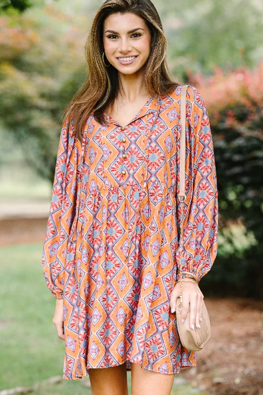 Women's Plus-Size Garments See You There Rust Orange Abstract Dress