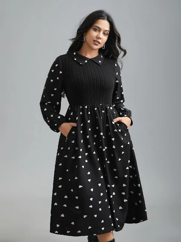 Premium Fashion Peter Pan Collar Heart Print Patchwork Dress