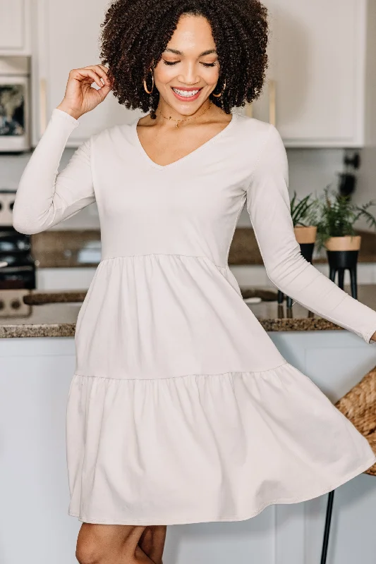 Affordable Women's Clothes From Now On Oat White Tiered Dress