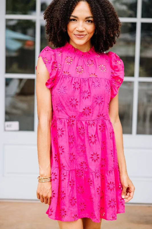 Women's Outerwear Garments Precious Intrigue Fuchsia Pink Eyelet Dress