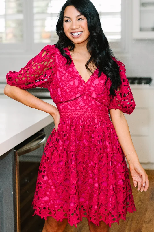 Sale On Clothing Take Confidence Deep Fuchsia Pink Lace Dress