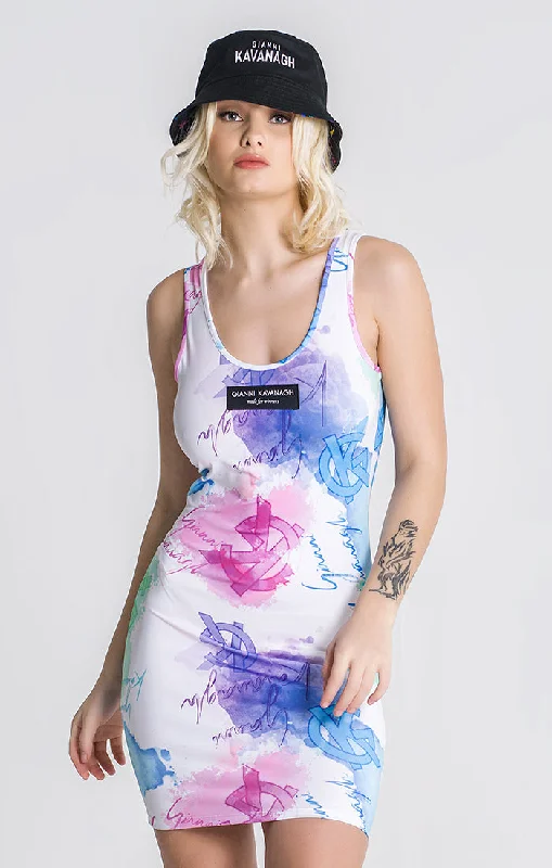 Contemporary Women's Clothing White Candy Art Print Dress