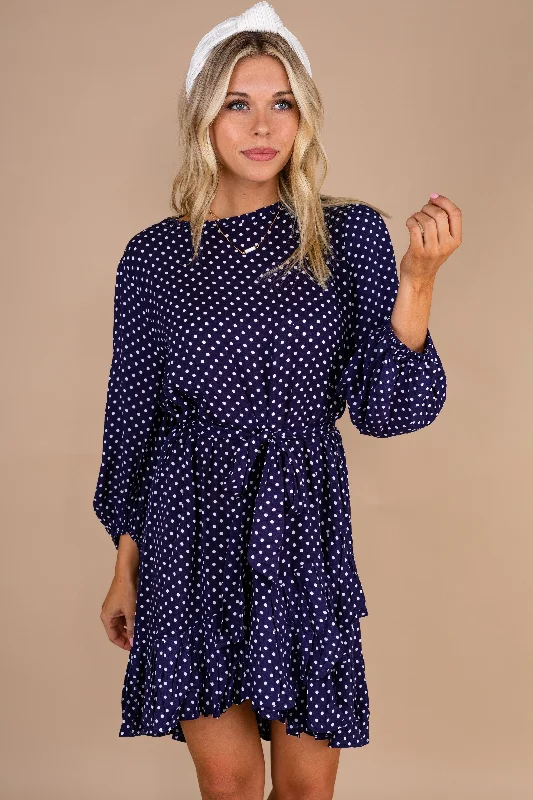 Women's Clothes The Time Is Now Navy Blue Polka Dot Dress