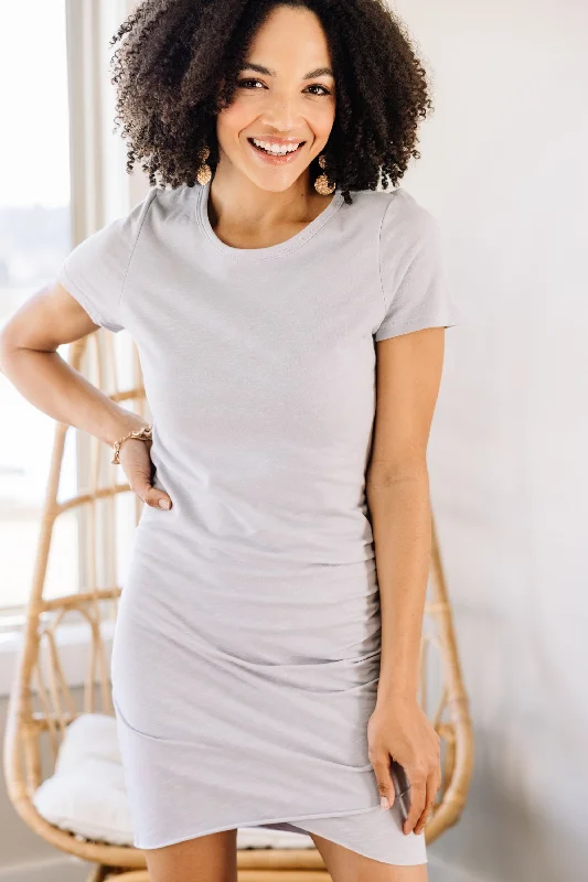 Sophisticated Style It's All For You Silver Gray Ruched Dress