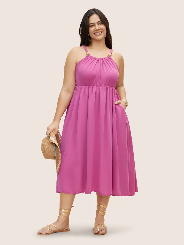 Women's Evening Garments Rayon Solid Tie Knot Gathered Dress