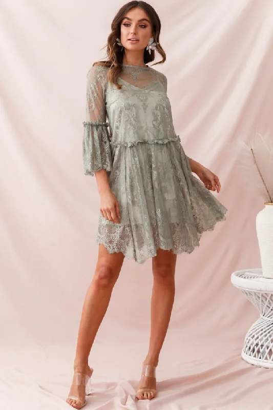 Sophisticated Style Birdie Lace Overlay Swing Dress Pistachio