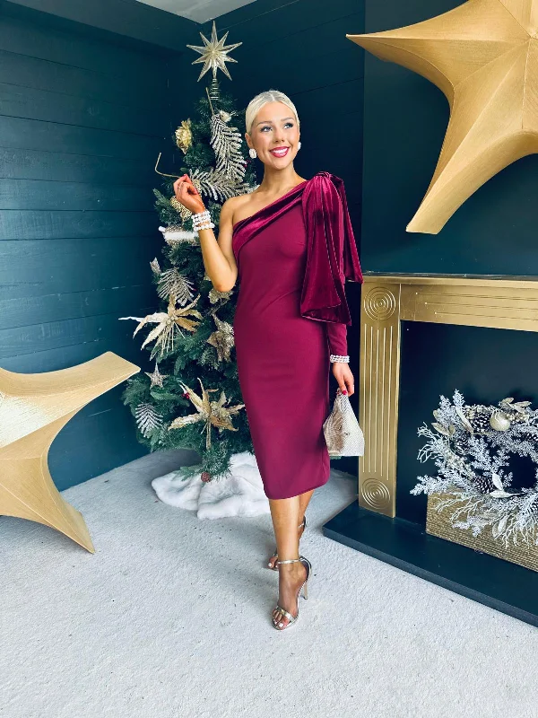 Comfortable Women's Outfits Daniella Velvet Detail Occasion Dress Burgundy