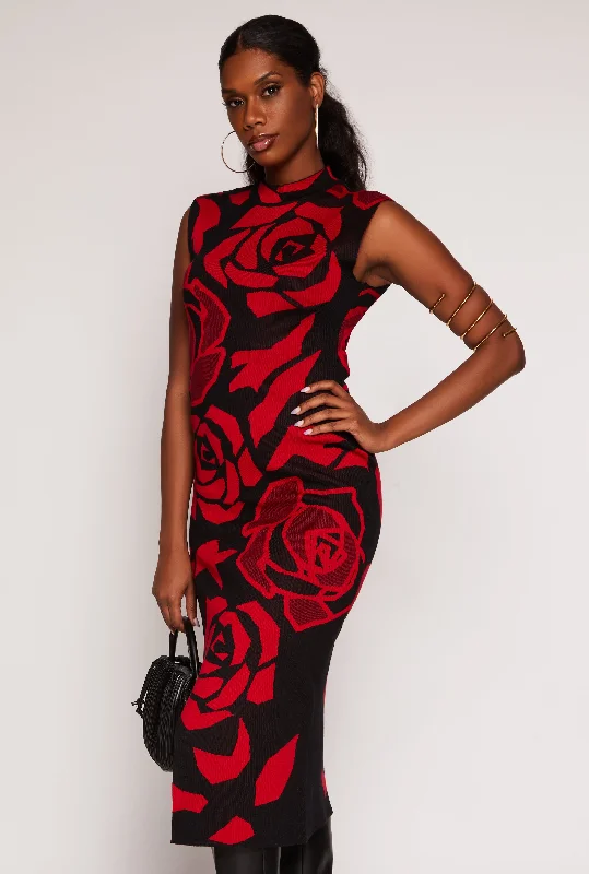 Stylish Savings Almost Famous Rose Print Asymmetric Dress