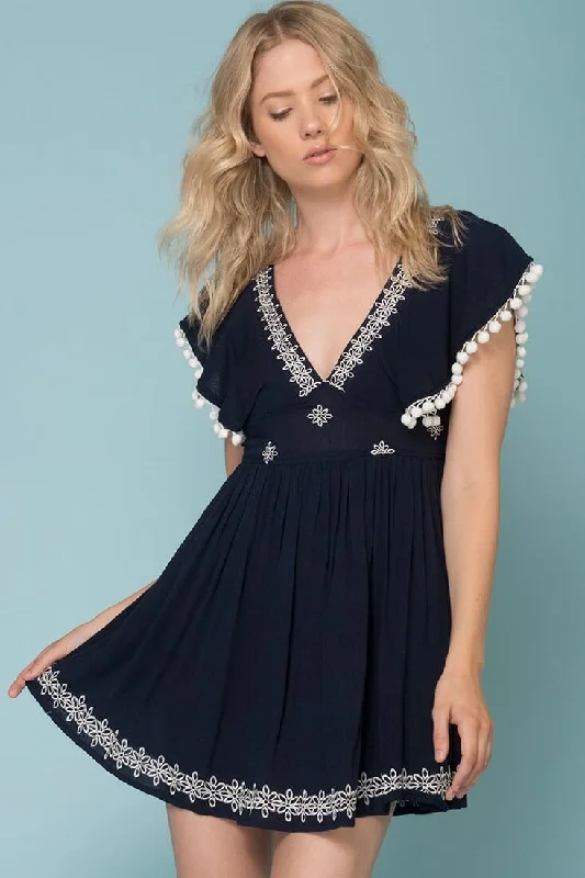 Chic Women's Clothing for Work and Travel Alexis Pom Pom Dress Navy