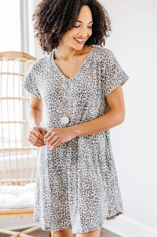 High End Fashion It's All Best Gray Leopard Dress