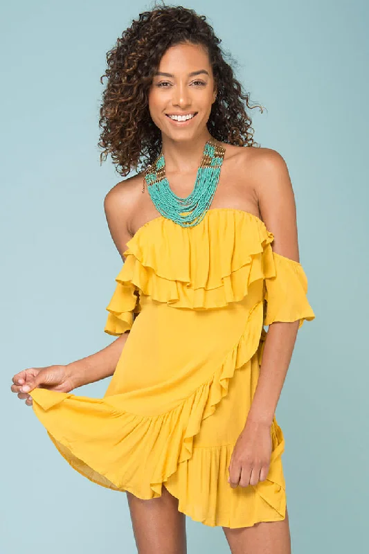 Clothes Women Audrina Ruffled Dress Yellow Mustard