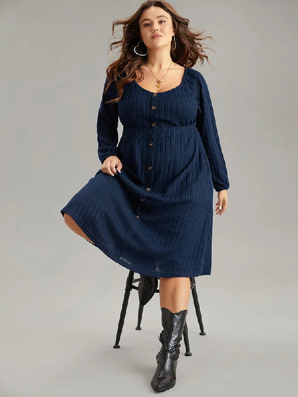 Online Boutique Stores Solid Rib Knit Gathered Scoop Neck Dress