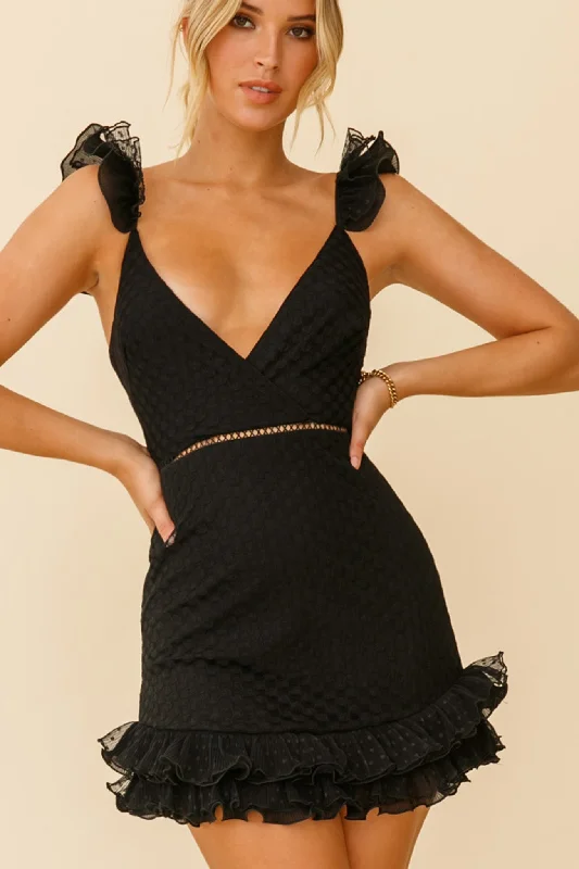 Women's Clothes And Garments Kaley Layered Frill Hem Textured Dress Black