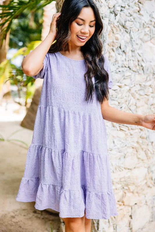 High End Women's Wear It All Makes Sense Lavender Purple Tiered Dress