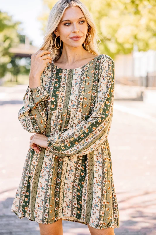 Women's Work Outfit You've Got The Idea Olive Green Mixed Print Dress