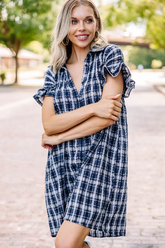 Clothing Sales Sweet Aspirations Navy Blue Plaid Dress