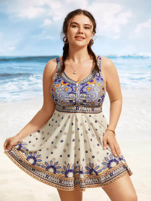 Outlet Clothing Bandana Print Elastic Waist Gathered Swim Dress