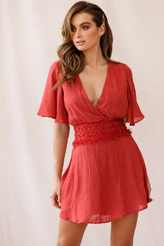 Women's Clothes Online Shopping Fate Angel Sleeve Embroidery Trim Dress Rose