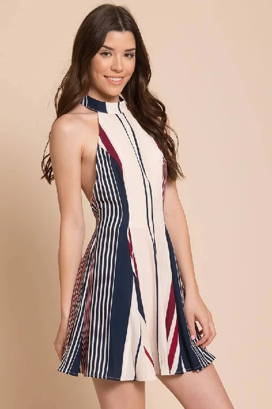 Chic Outfits Maia Striped Mini Flare Dress Navy