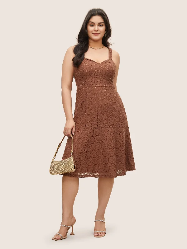 Women's Clothing And Garments Sets Solid Lace Geometric Hollow Out Cami Dress