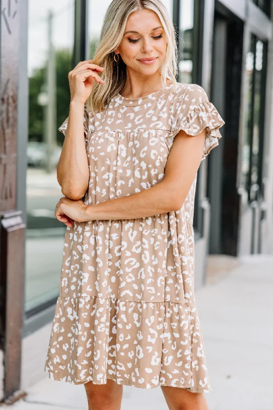 Clothing For Women Talk About It Latte Brown Leopard Babydoll Dress