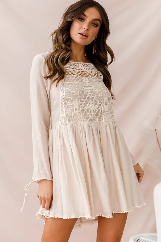 Women's Clothing Sale Online Cassie Embroidered Bust Swing Dress Beige