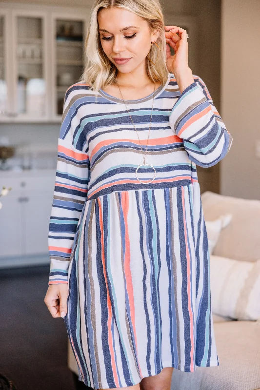 Women's Clothes Let's Find Out Blue Bell Sleeve Striped Dress