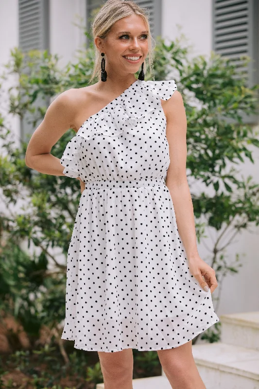 Contemporary Women's Clothing Make Life Easy Ivory White Polka Dot Dress