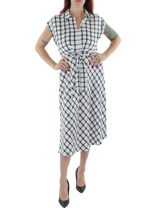 Discount Price Womens Crepe Checkered Fit & Flare Dress