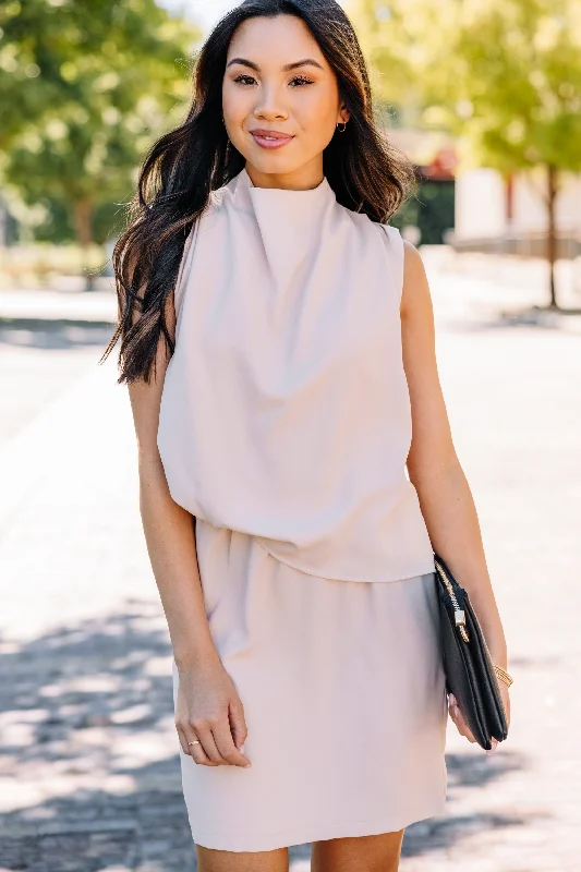 Modern Women's Apparel Offer The World Nude Brown Draped Dress