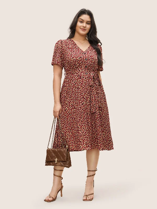 Affordable Women's Clothing Geometric Graphic Button Detail Pocket Dress