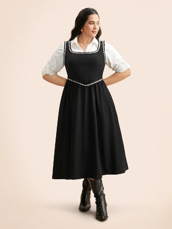 Women Wear Online Square Neck Contrast Webbing Dress