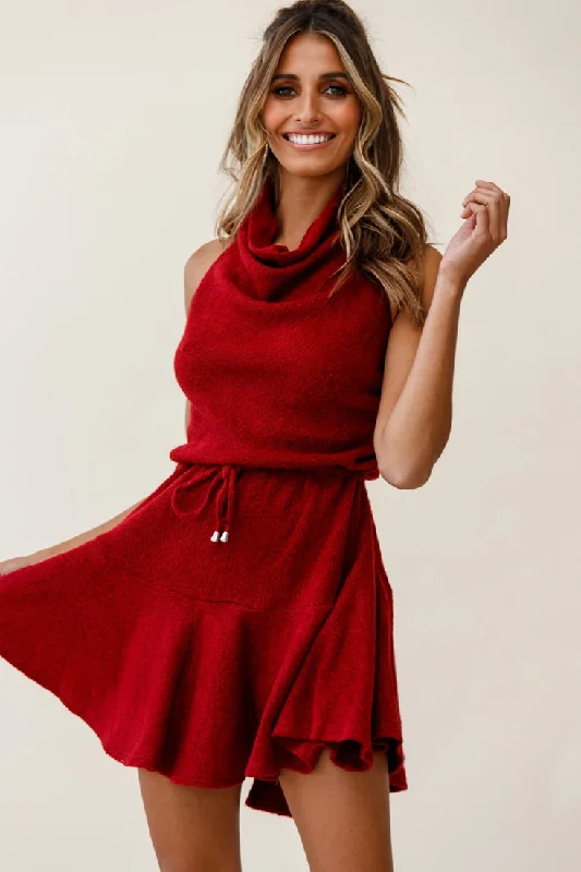 Sophisticated Fashion Cosette Cowl Halterneck Knit Dress Wine