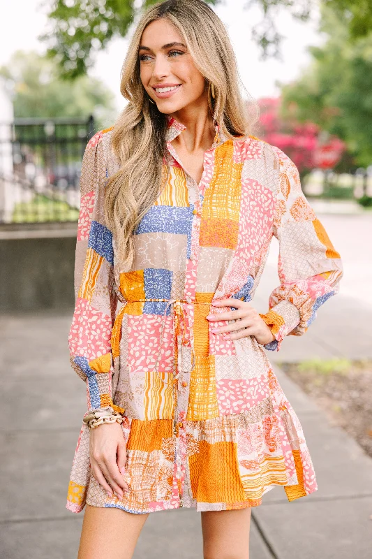 Affordable Women's Outfit Fate: Make Your Day Pink Mixed Print Dress