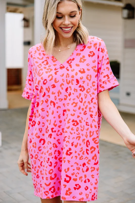Flash Discount Walk On The Wild Side Pink Leopard Dress
