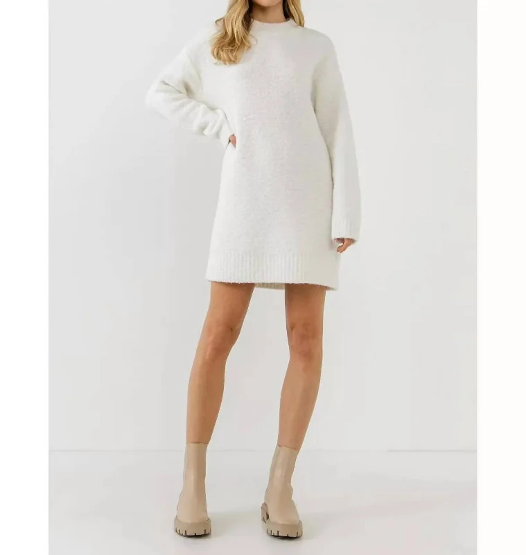 Vibrant Femme Fashion Cozy Round Sweater Dress In White