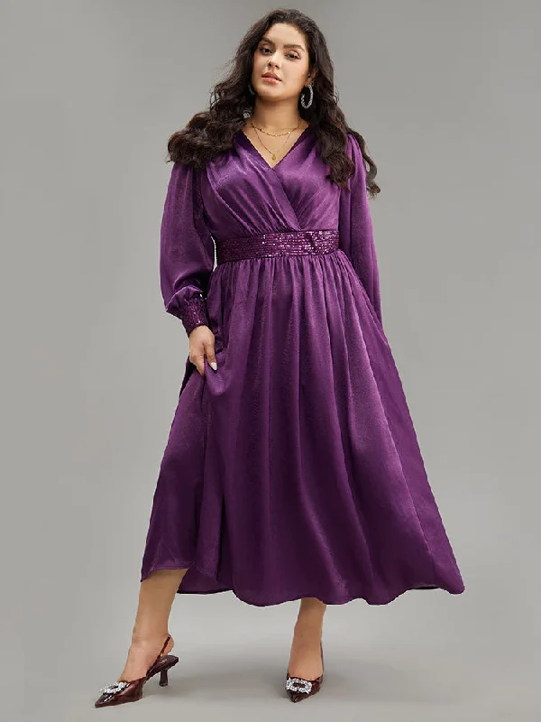 Women's Occasion Wear Clothes Plain Sequin Patchwork Texture Dress