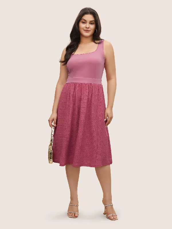 Clothes Sales Plisse Contrast Patchwork Shirred Back Tank Dress