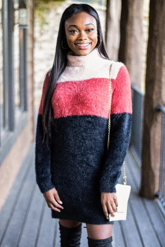Elegant Clothing You Own It Black Colorblock Sweater Dress