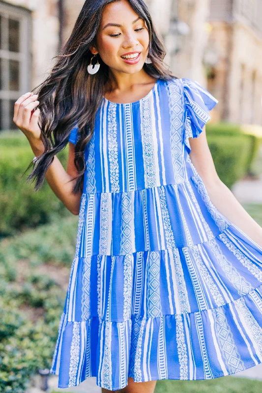 Women's Night-Out Outfit Just A Feeling Royal Blue Aztec Striped Dress
