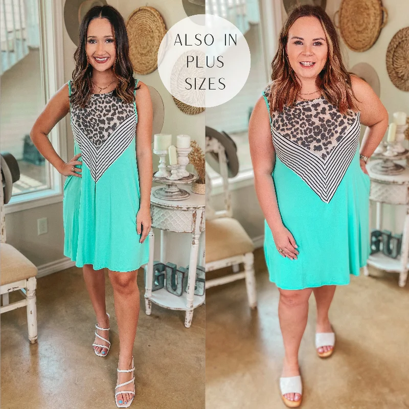 Women's Clothes For Special Occasions Pretty in Prints Leopard and Striped Tank Top Dress in Mint Women's Clothes For Special Occasions Pretty in Prints Leopard and Striped Tank Top Dress in Mint