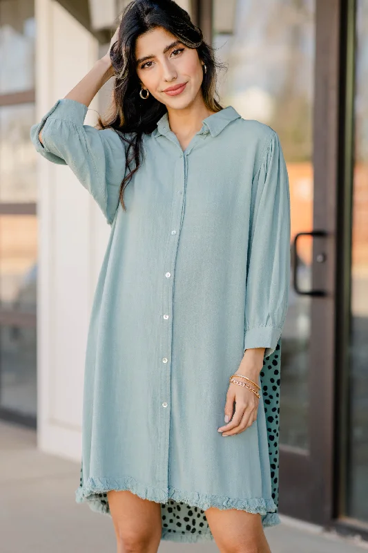 Tailored Clothing For Women I've Got You Dusty Mint Green Leopard Dress
