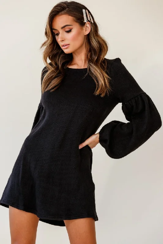 Women's Clothes For Work Morais Puff Sleeved Sweater Dress Black