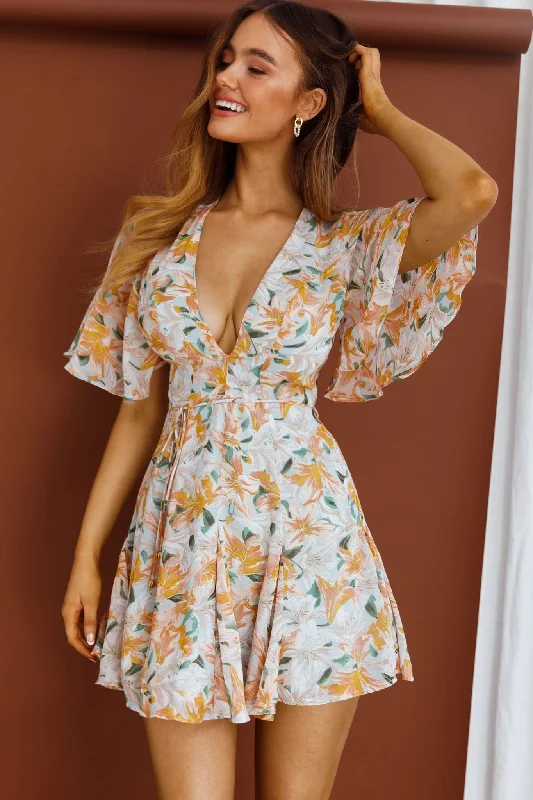 Trendy Women's Dresses Online Estelle Angel Sleeve Dress Lily Print Blue