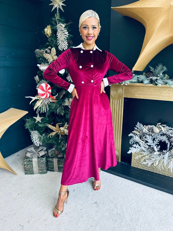 Minimalist Women's Fashion Clothing Nancy Detailed Velvet Dress Burgundy