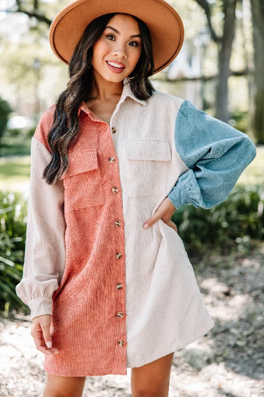 Women's Chic Outerwear Outfit Tell Me Everything Rust Brown Colorblock Dress