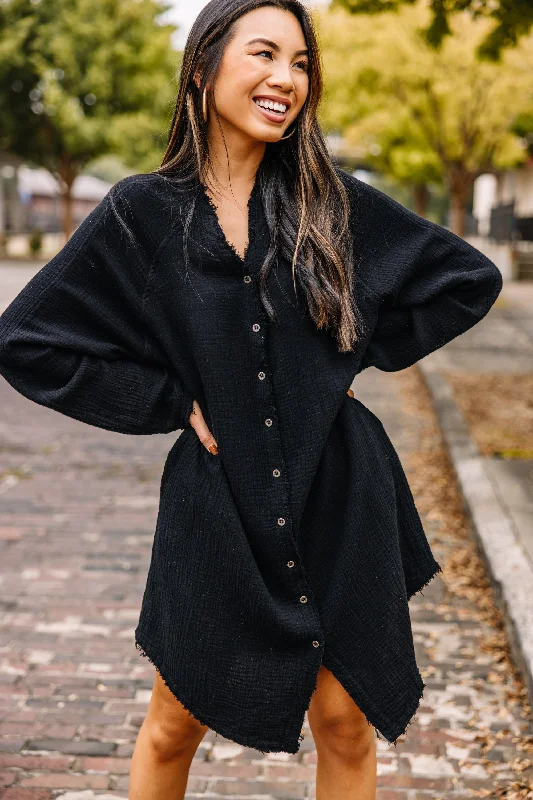 Chic Casual Style All Is Well Black Button Down Dress