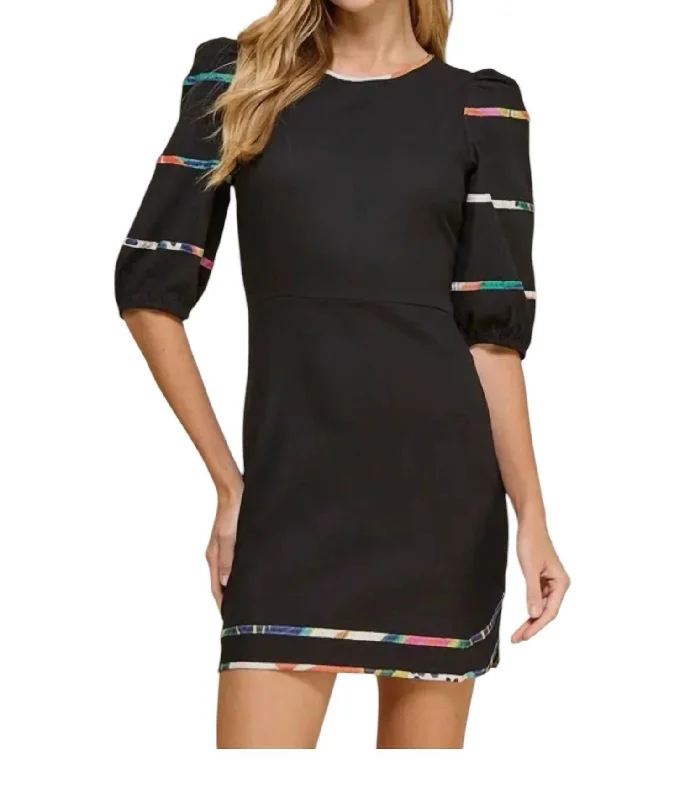 Urban Femme Streetwear Round Neckline Contrast Binding Detail Dress In Black