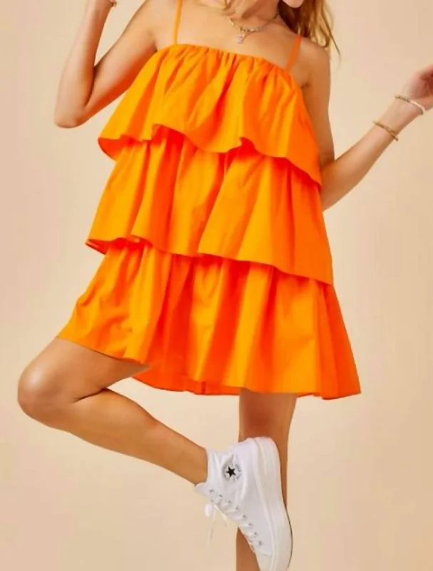 Minimalist Style Flounced Tiered Ruffle Dress In Orange